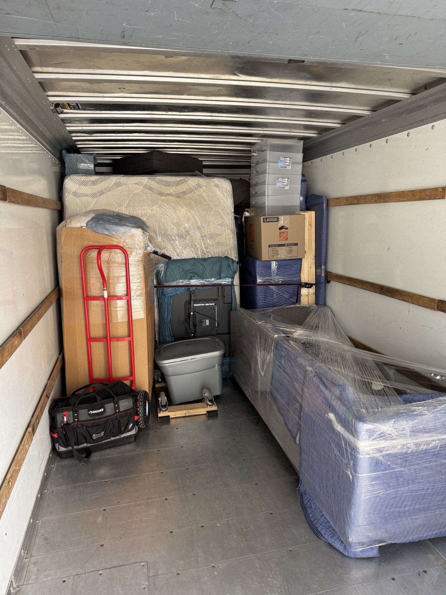 Fully loaded moving truck interior
